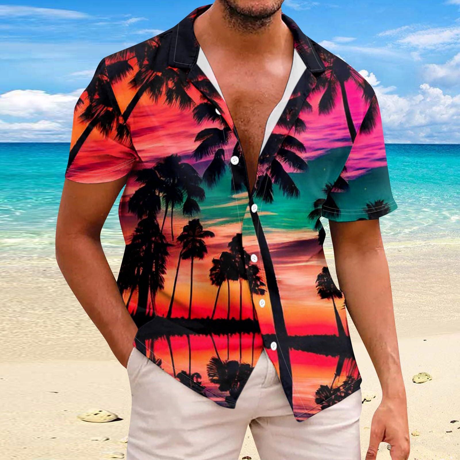 

Мужские рубашки с принтом кокосовой пальмы, летние свободные рубашки с коротким рукавом и лацканами в гавайском пляжном стиле, повседневные рубашки на пуговицах для меня 3XL