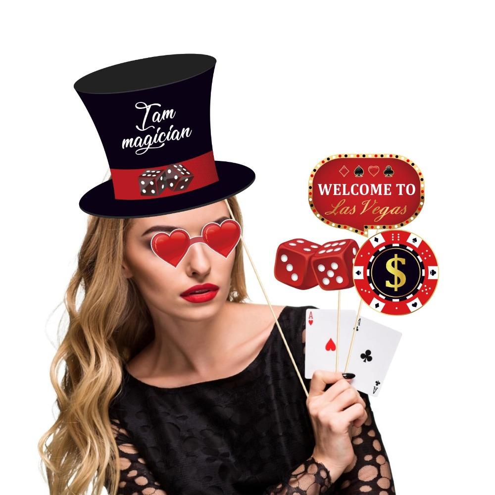25pcs Poker Theme Photobooth Prop Las Vegas Photo Booth Props Poker Selfie Prop for Birthday Theme Party Decorations Poker Party Decoration