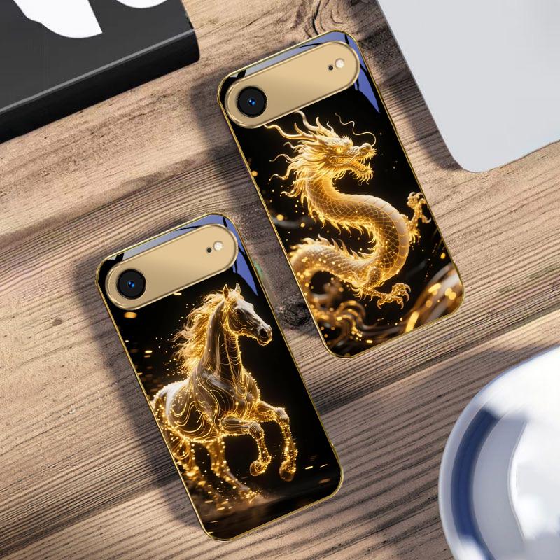 Golden Dragon Totem For IPhone 17Pro Max 16 17 Pro 15 Pro 14 13 Plus 12 Mini 11Pro Max XR 16E 17Air Golden Glass Phone Case