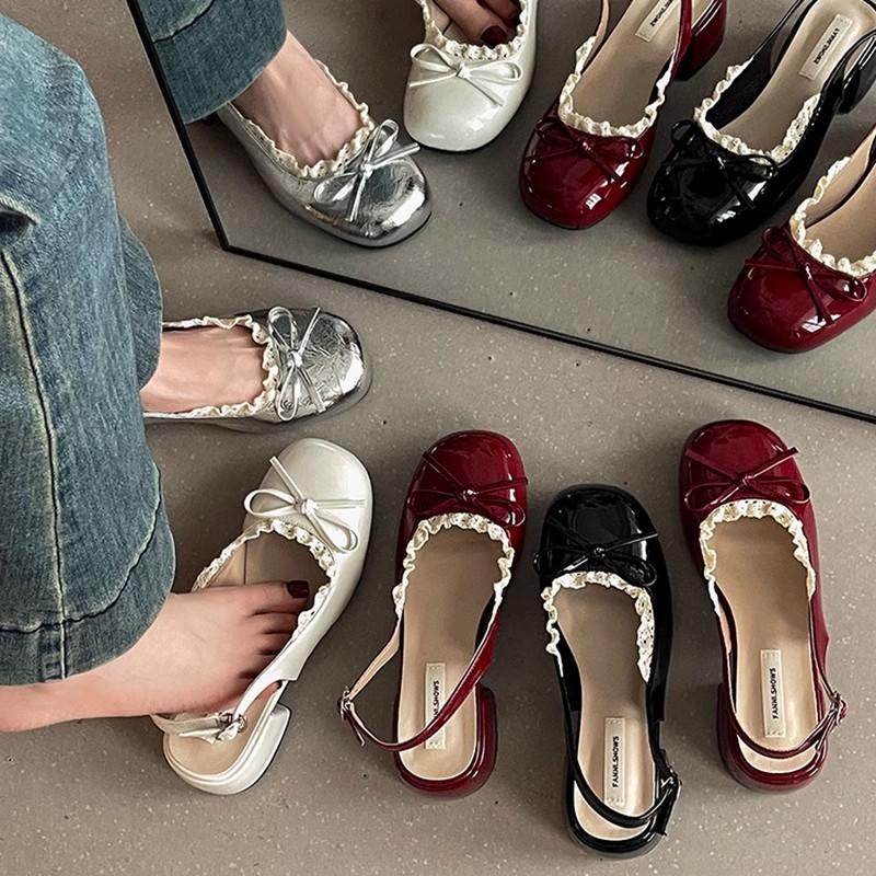 French lace bow women Mary Jane shoes summer fashion new silver single shoes inner height increase evening leather shoes