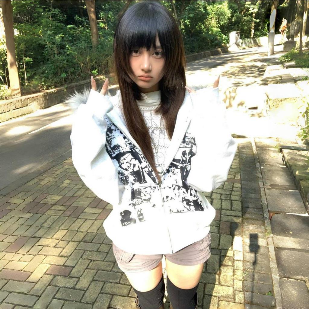 2KWEIRD Faux Coats Women Graphic Jacket with Hooded Fleece Fur Hoodie Edgy American Retro Street Style and Y2K Fashion Top