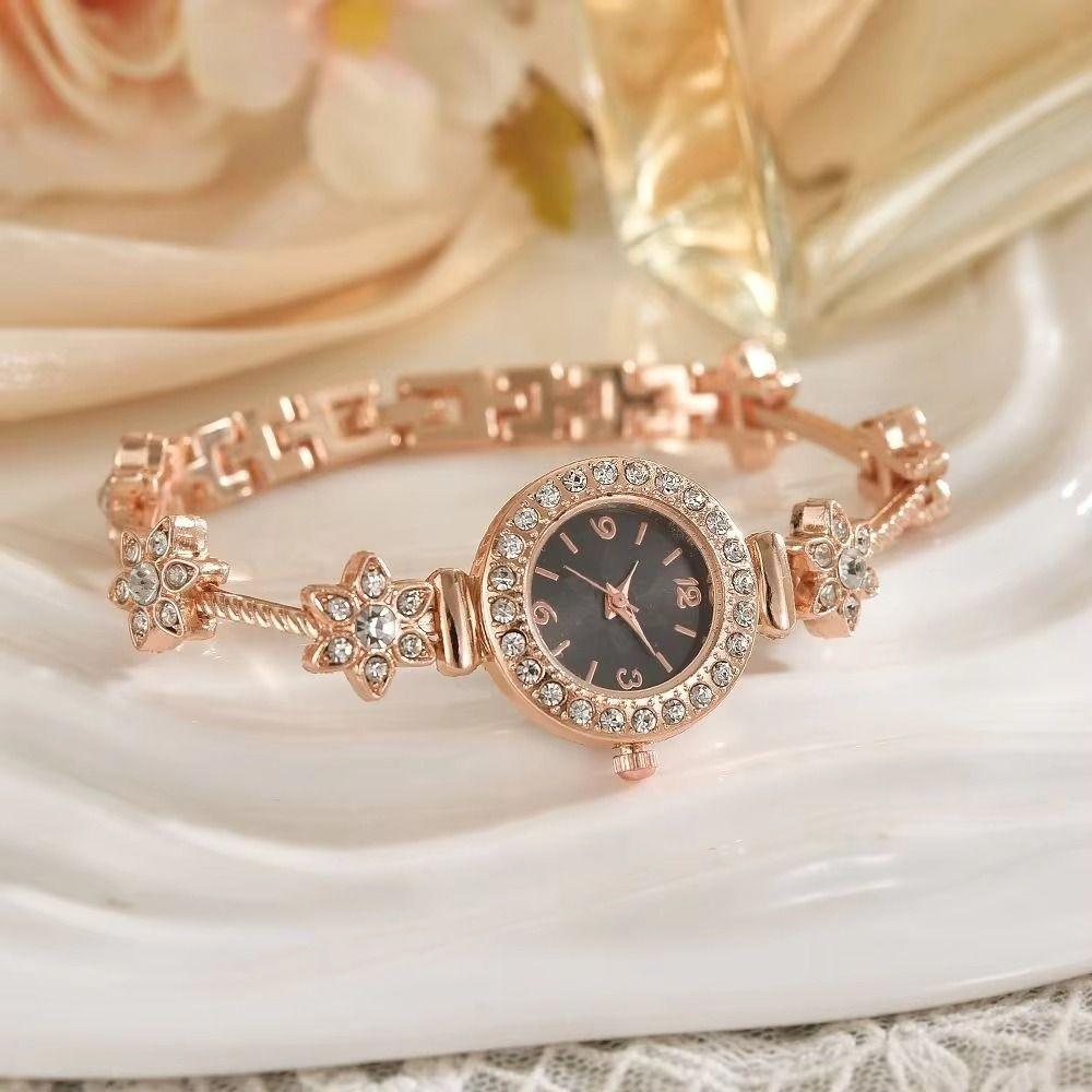 Round Dial Women Quartz Watch Slim Strap Rhinestone Watch Rhinestone Quartz Watch Festival Gift