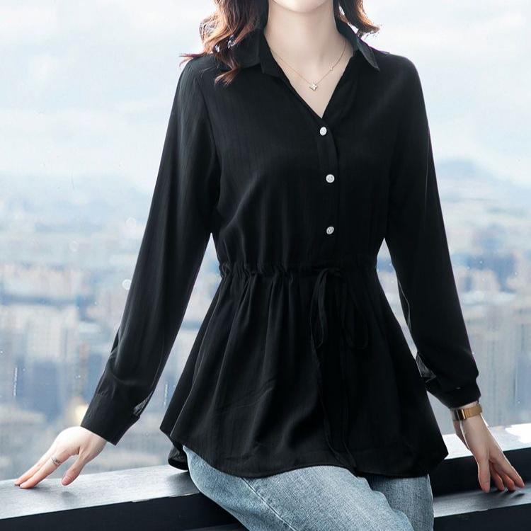 Chiffon Shirt Women's Summer Short Sleeved Fashionable Loose Top Spring and Autumn Long Sleeved Shirt Solid Color T-shirt