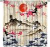Japanese Style Blackout Curtain,Sea Wave Cherry Blossom Crane Ocean Bird Themed Watercolor Curta For Dining Room Cafe Living