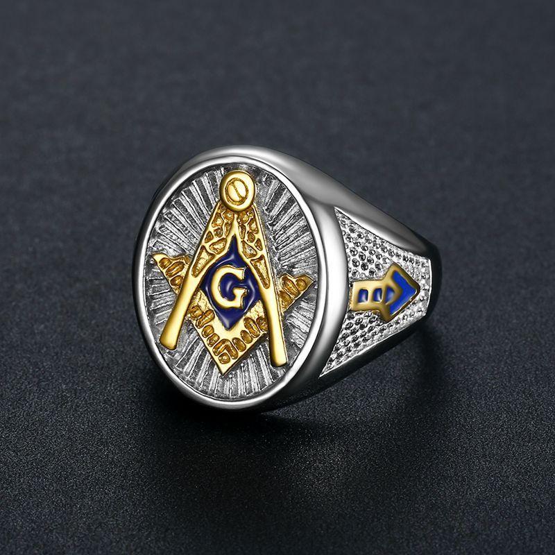 Two Tone Titanium Steel Masonic Freemasonry Ring for Men Jewelry Gold Silver Color Drop Shipping