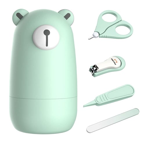 

PAPABEAR Baby Nail Clipper Set, Includes Baby Nail Clippers, Nail Care, Nail File, and Tweezers, 4-Piece Set, Stainless Steel and ABS Material, Compac