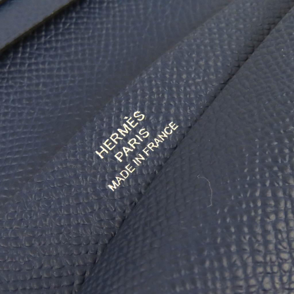Great HERMES Bifold Wallet MC2 Fleming Bifold Wallet Purse Navy Epsom Leather Used