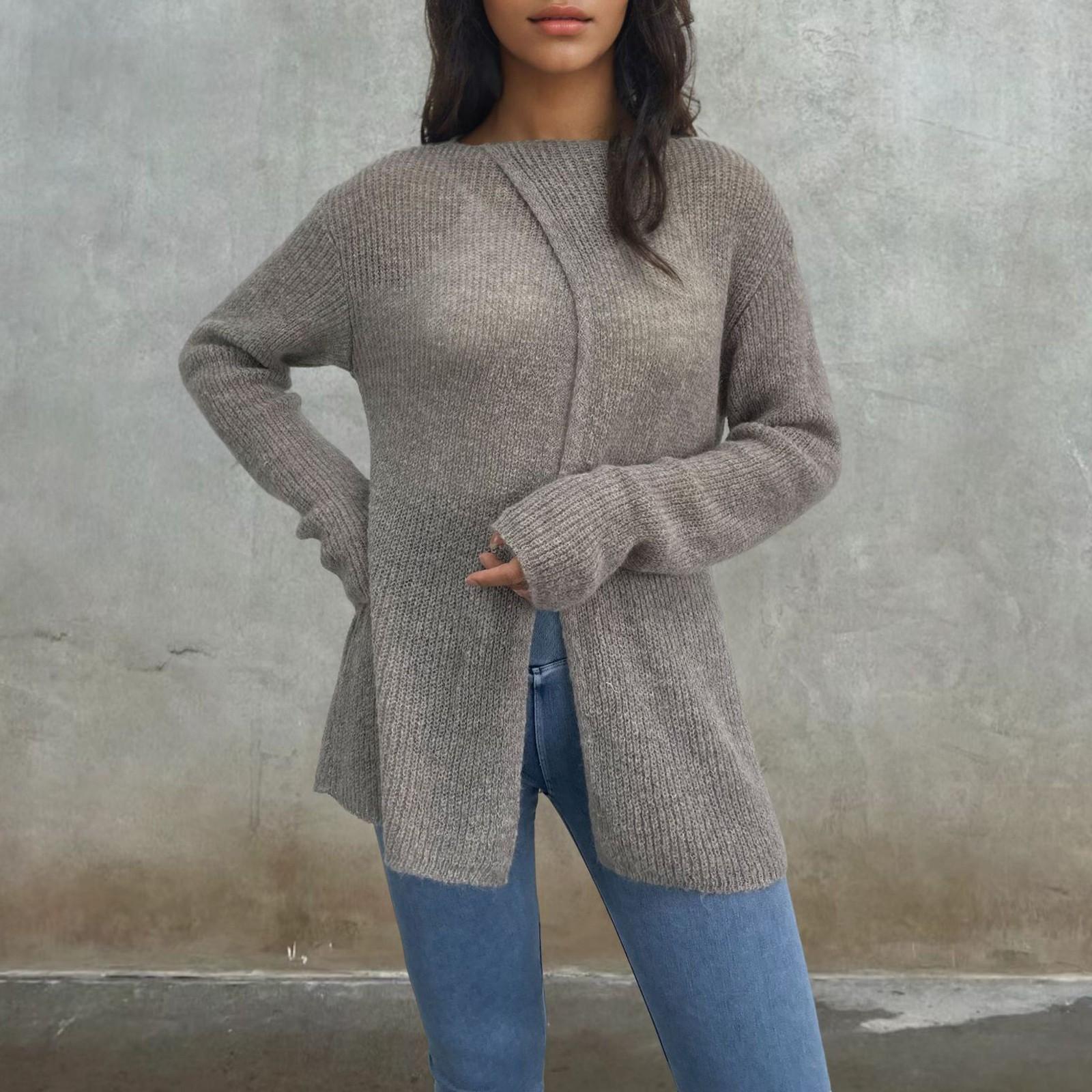 Женский однотонный свитер с длинными рукавами — фото 6