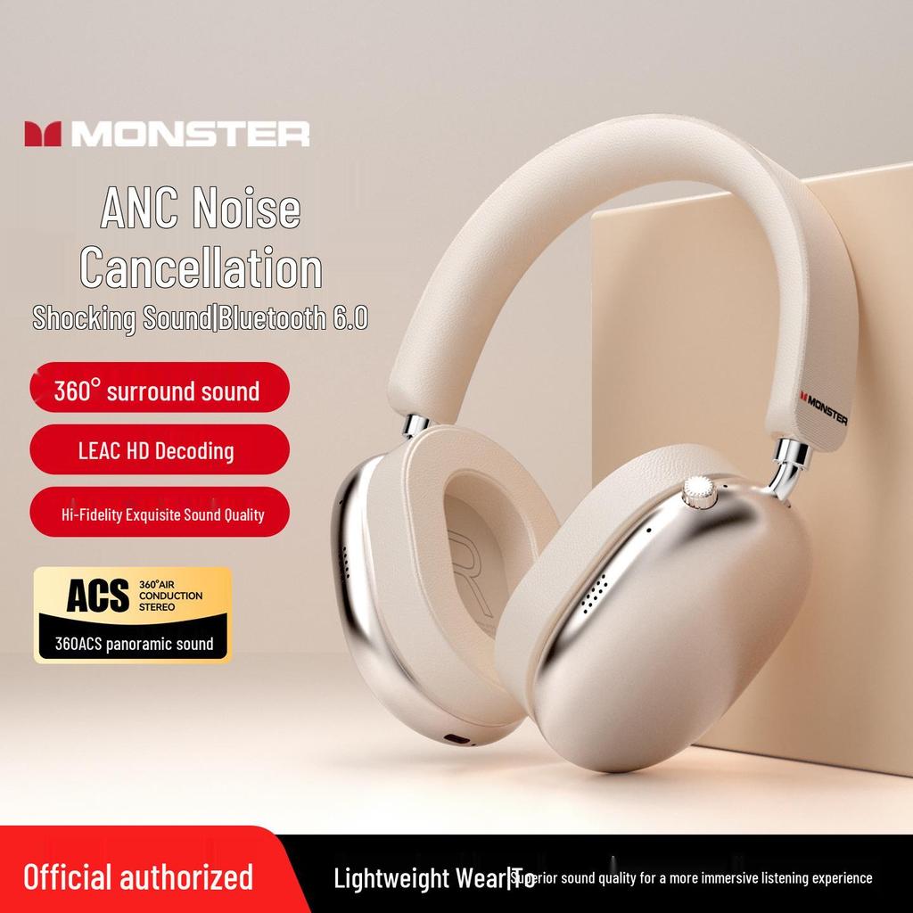 Monster AH100 Wireless Over-Ear Bluetooth Headphones, ANC Noise Cancelling, Long Battery Life, Perfect for Gaming & Sports