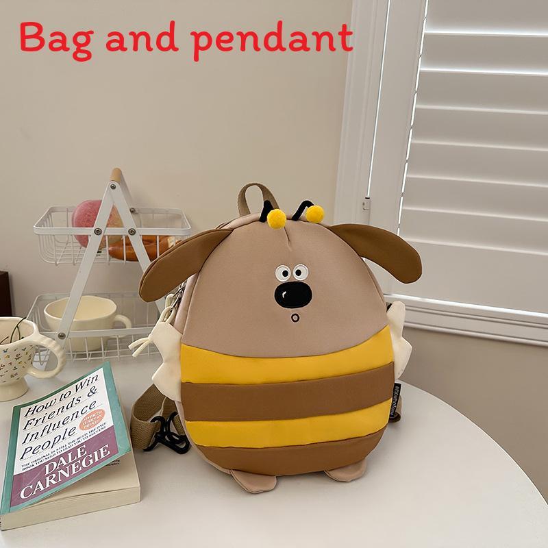 Cute Cartoon Bee Dog Design Children Backpack With Plush Pendant For School And Travel Use
