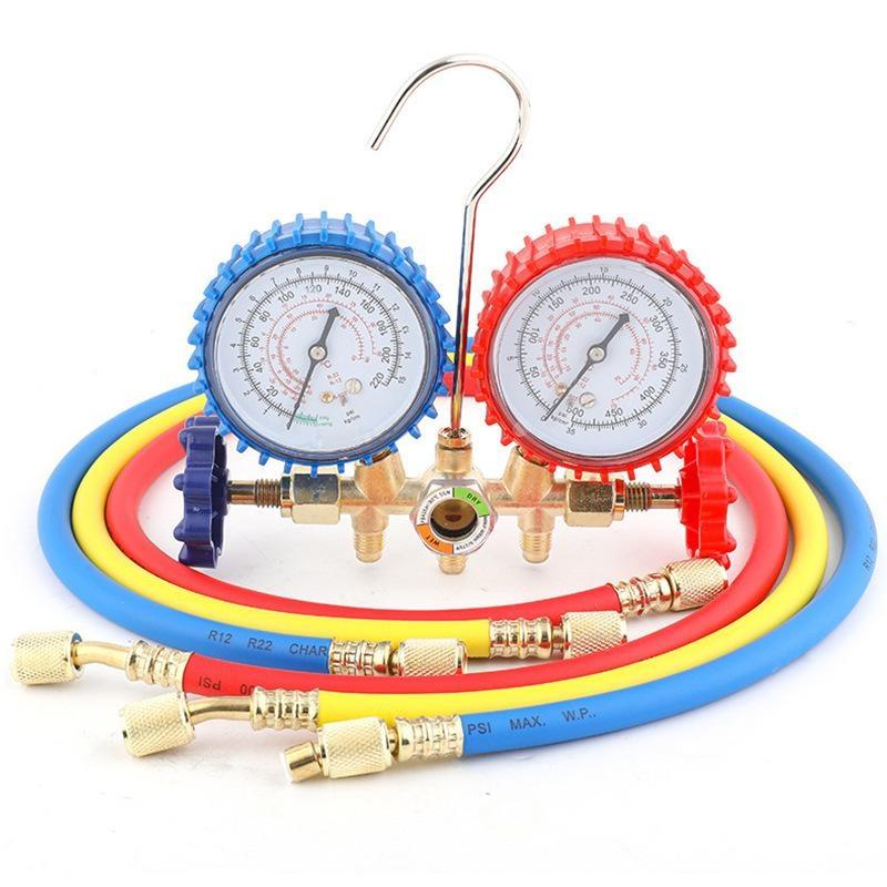 3 Way AC Diagnostic Manifold Gauge Set with Hook Durable Refrigerant Testing Tool for R12 R22 R404A R134a Freon Charging