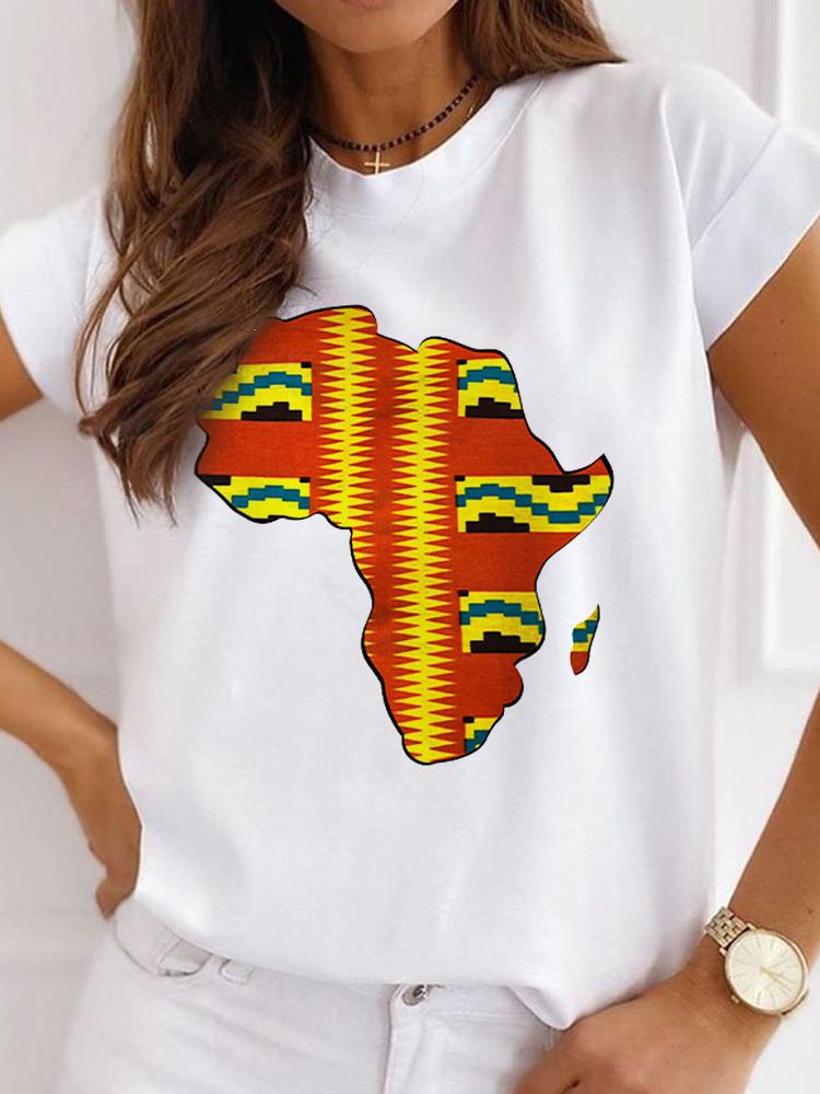 New Unisex's African-Style Casual Short-Sleeve T-Shirt, Loose-Fit Round-Neck Summer White T-Shirt, Printed Unisex's T-Shirt