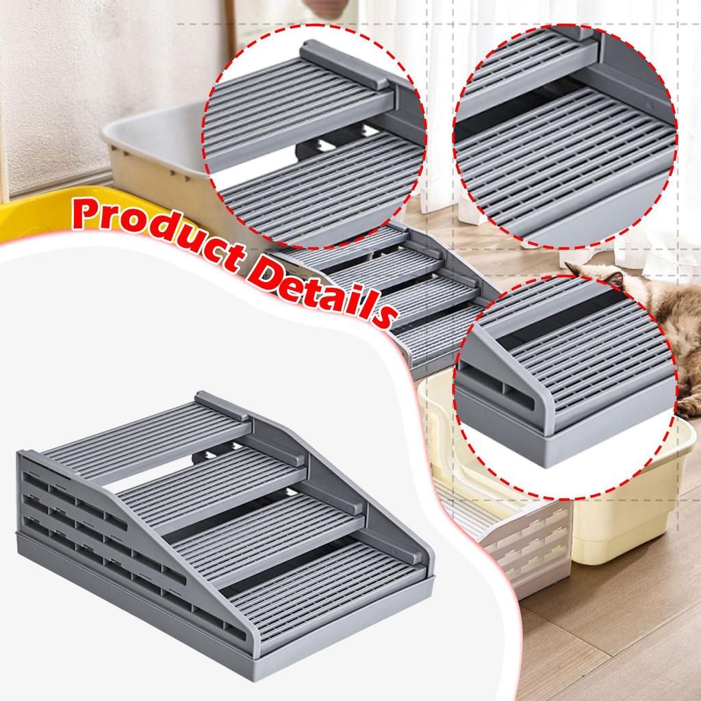 Premium Cat Litter Box Step Detachable 4 Steps Ramp with Filter Function Double Layer for Cat Litter Control