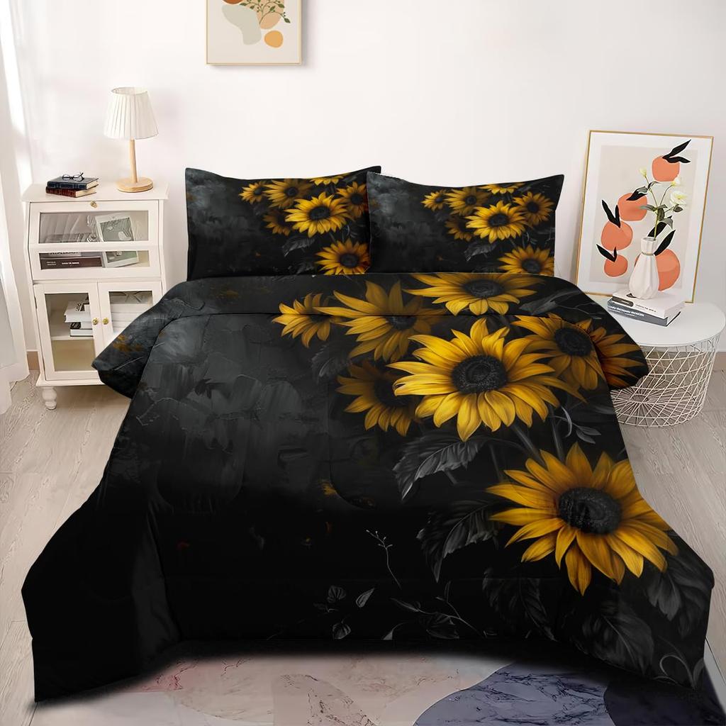 Sunflower Duvet Cover Set Sea Turtle Comforter Cover Set Kids Soft Polyester Quilt Covers With 2 Pillow Cases Floral Bedding