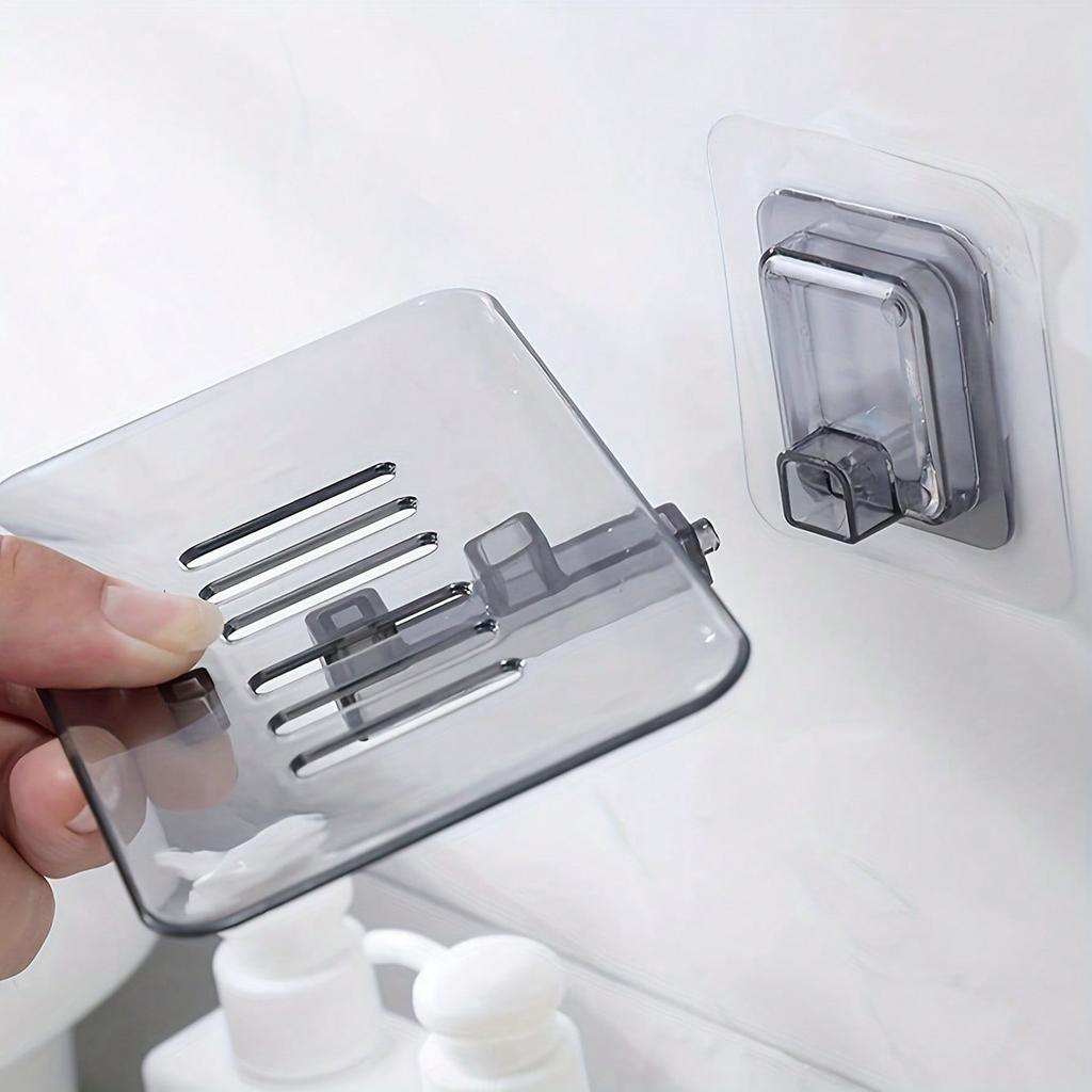 1pcs Transparent Drainable Soap Holder, Punch-Free Soapbox with Traceless Adhesive Wall Mount, Suitable for Bathroom & Kitchen