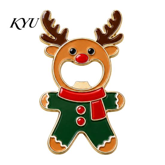 Holiday Kitchen Gadgets Christmas Gingerbread Man Bottle Opener, Metal Refrigerator Magnet Beer Elk Party Favors Decorative Cap Remover for