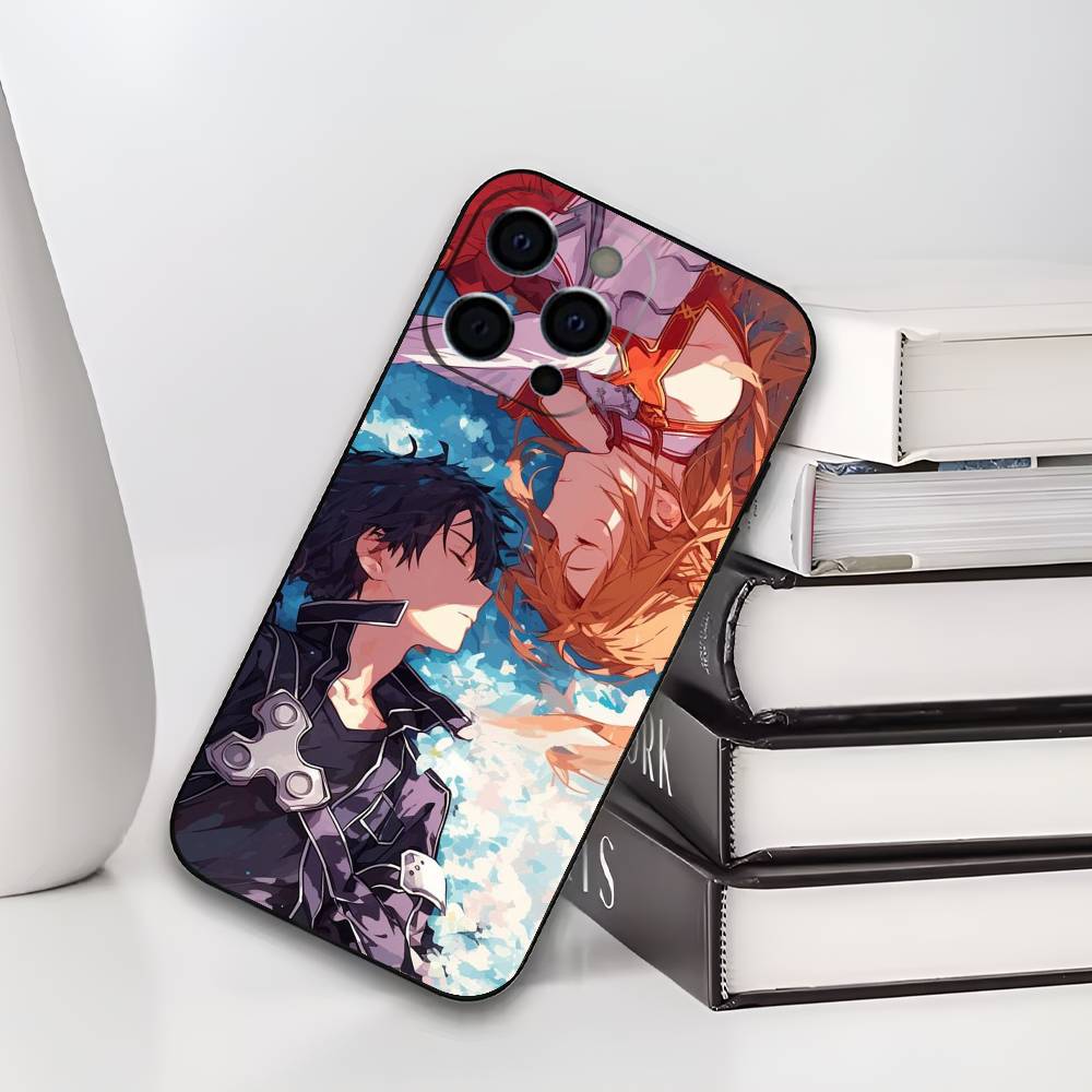 

Soft Silicone Black Cover A-Asuna K-Kirito Phone Case for iPhone 17/16/15/14/13/12/11 pro Max/XS Compatible with Multiple Models iPhone16pro