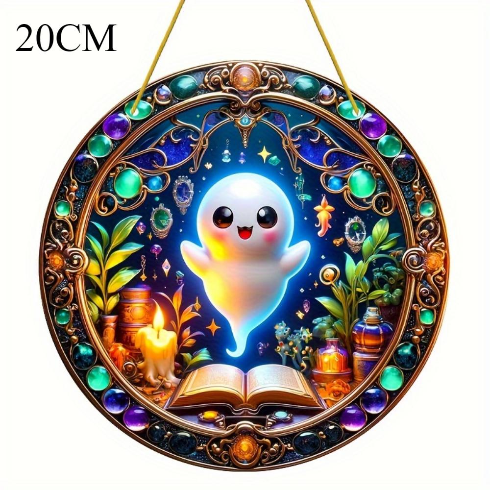 Halloween Acrylic Flat 2D Decoration with Cartoons, Witch Hats and Colorful Flower Pendants - Gifts for Family , for Homes, Gardens and Courtyards