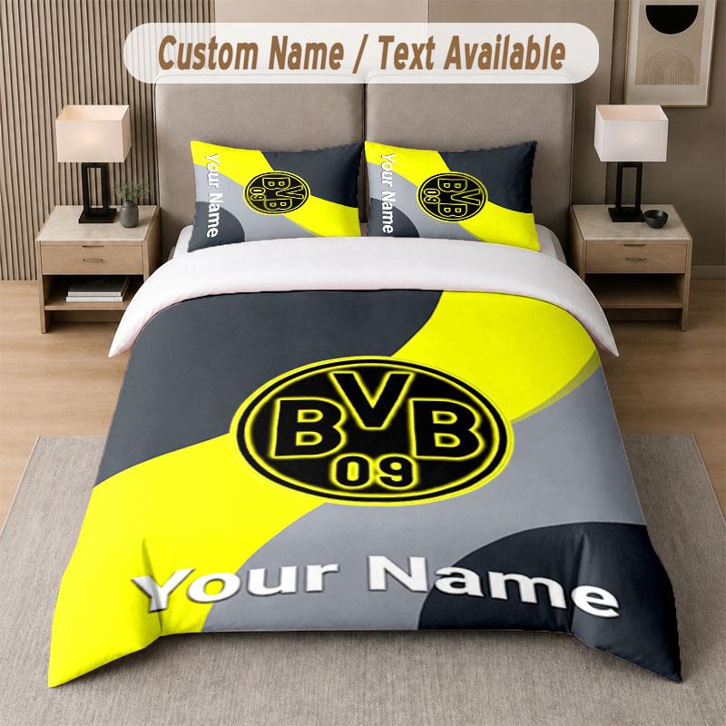 Custom Bedding Set Borussia Dortmund Pattern, Print Name Text 1 Duvet Cover plus 2 Pillowcases Home Textile