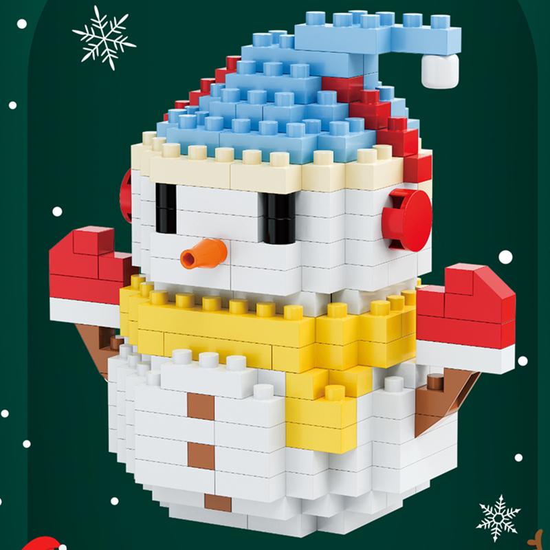 DIY Christmas Tree Elk Deer Santa Claus Train Decorations Architecture Socks Street View Xmas Snow House Building Block Kit Toy