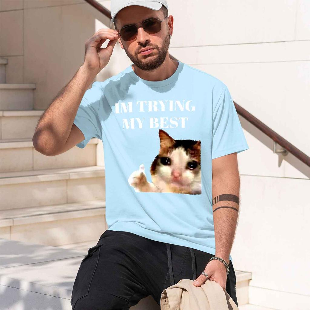 Thumbs Up Crying Im Trying My Best Funny Tee Casual Short Sve Tshirt Streetwear Harajuku Unisexs Clothes S 2026 New Model Shorts