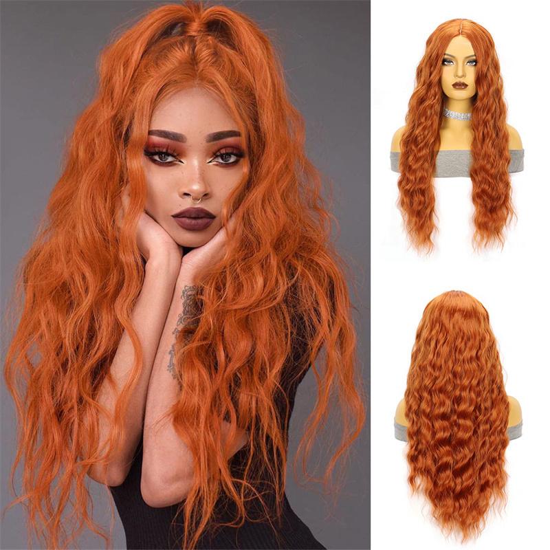 Synthetic Long Curly Hair Wig for Woman Water Wave Ginger Wig Female Costume Cosplay Halloween Party Girls Lolita Wig