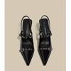 High heels women's summer new black pointed thin heel one-word bag head sandals light mouth single shoes