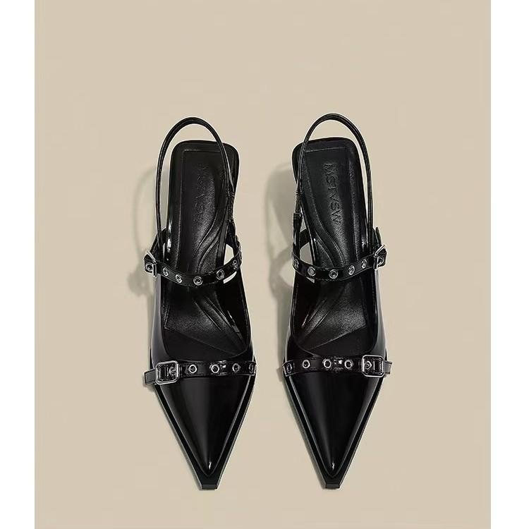 High heels women's summer new black pointed thin heel one-word bag head sandals light mouth single shoes
