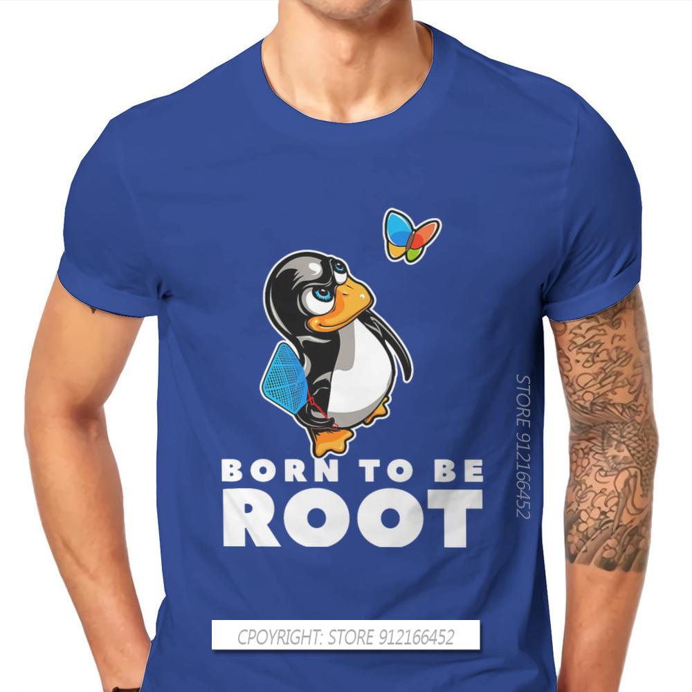 Linux Operating System Tux Penguin Man TShirt Butterfly Killer Illustration Fashion Basic T-Shirt Harajuku Streetwear Hipster