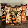 Country Style Holiday Room Ornaments Rustic Wooden Cat Ornament, Vintage Halloween/Flower Wood Tabletop Signs, Housewarming Gift Ideas Distressed