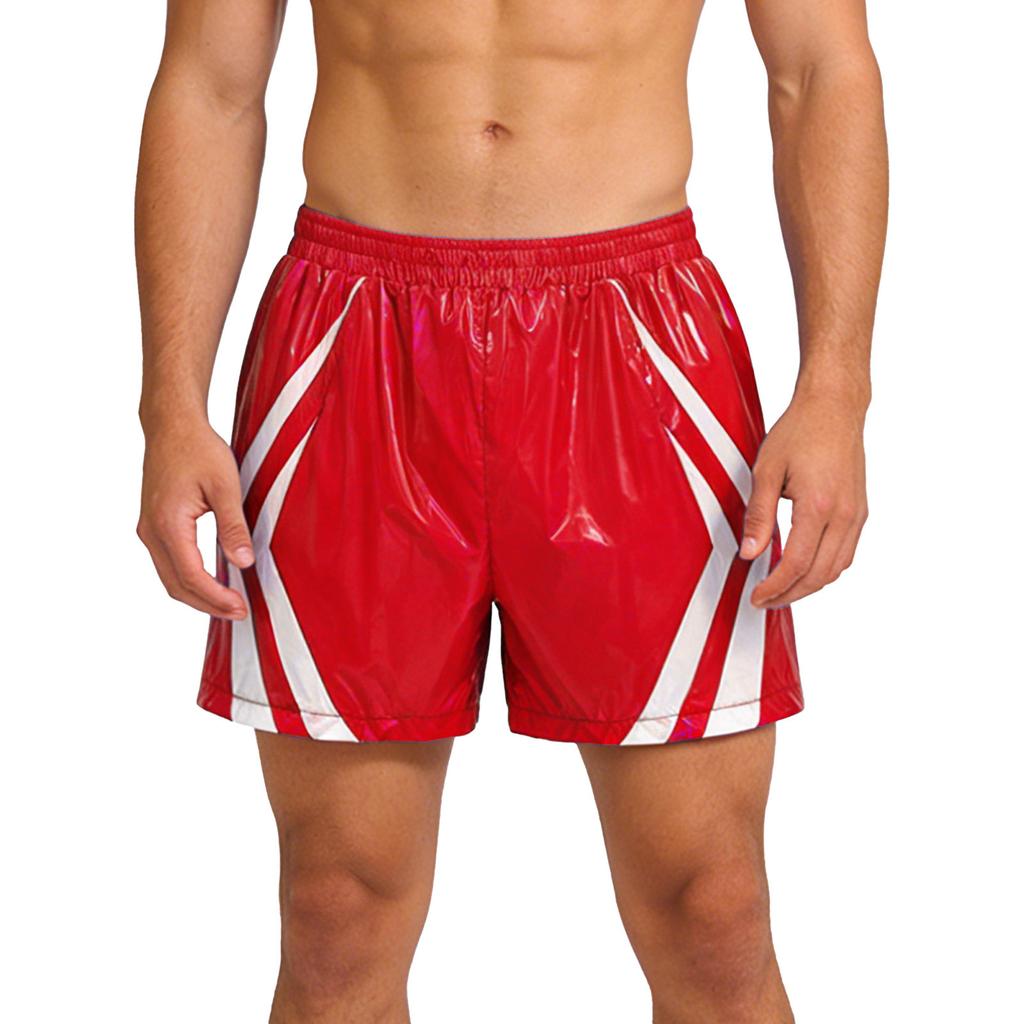 Mens Waterproof Swim Trunks Pockets Color Blocking Stripes Elastic Waistband Athletic Bottoms