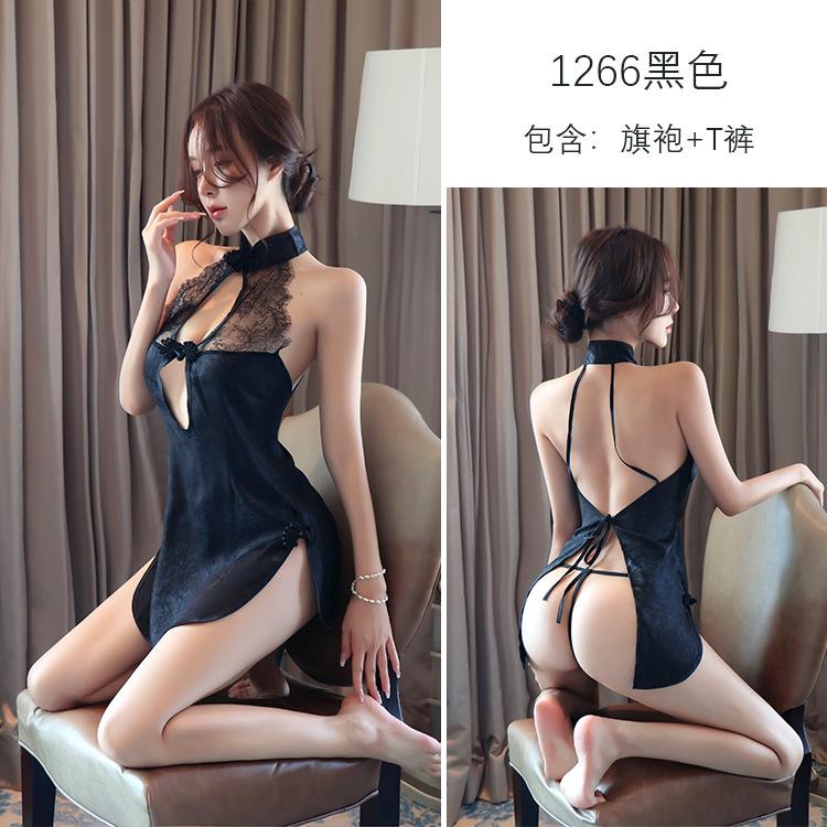 Sexy Lingerie Sexy Perspective Lace Split Cheongsam Maid Maid Uniform Seduction