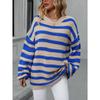 Women's Crew Neck Long Sleeve Sweater Loose Fit Casual Horizontal Stripe Acrylic Knit Pullover