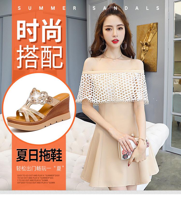 Water Diamond High Heel Slope Heel Sandals Women's Thick Bottom Slippers Slope Heel Large Anti Slip Cool Slippers Women Shoes