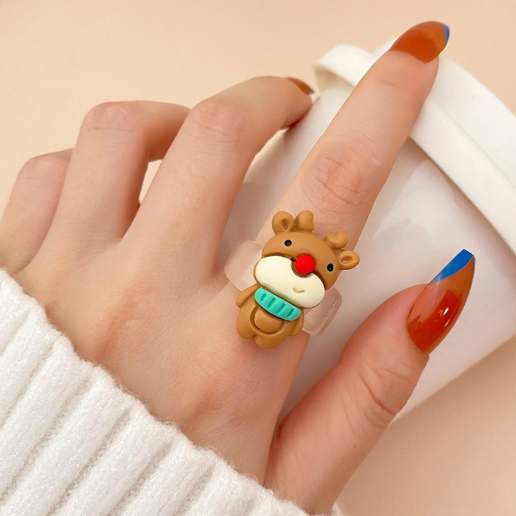 Cute Elk Rings Colorful Polymer Resin Acrylic Finger Rings Women Girls Friendship Couple Rings Lovely Christmas  Gifts