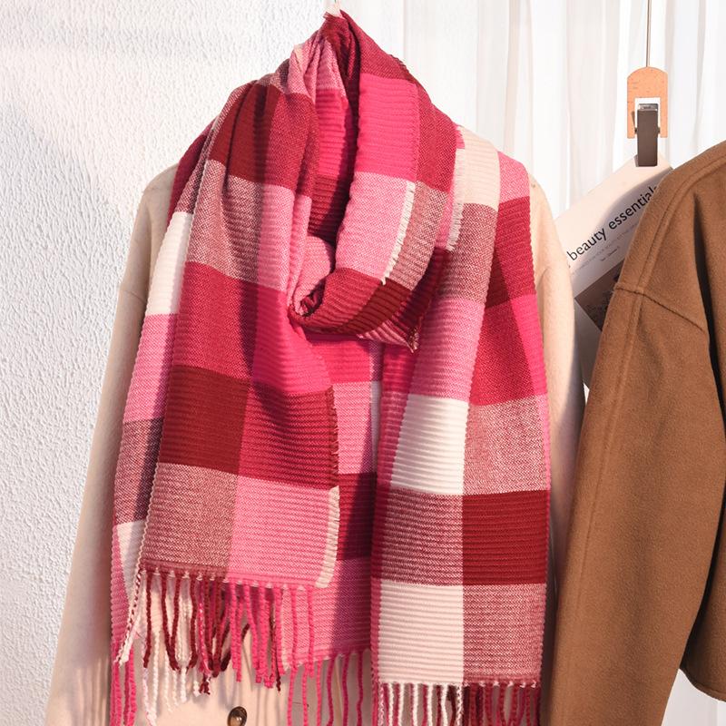 Scarf women's winter new imitation cashmere knitted color matching shawl trendy thickened warm versatile long scarf