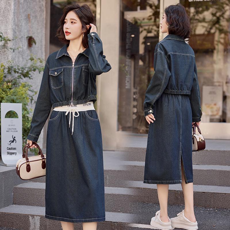 Women's Retro Denim Two-Piece Suit: Stylish Spring/Autumn Top and Skirt Set