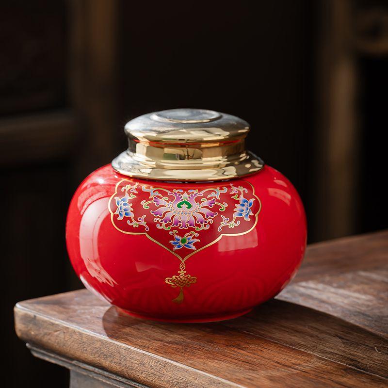 Shanshui Tea Caddy Ceramic Candy Jar Retro Household Large Nuts Coffee Beans Herb Storage Jar Kitchen Food Container Home Decor