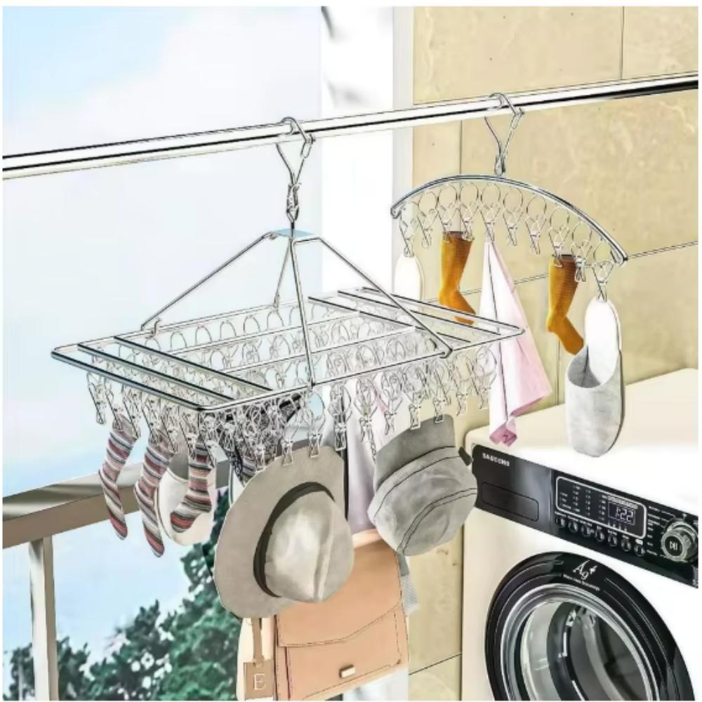 Stainless Steel Laundry Drying Rack With Multiple Clips For Socks Underwear Home Dorm And Outdoor Use Not easy to fall off