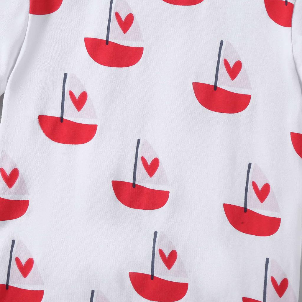 2-7 Jahre Mädchen Baumwollmischung Oberteile Kleinkind Freizeit Kinder T-Shirt Niedlicher Herz Segelboot Druck Sommer Kinder Rundhals Kurzarm T-Shirts
