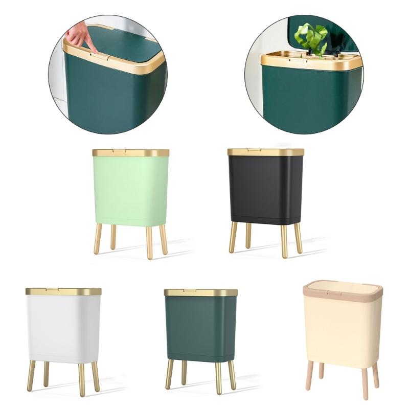 Standing Trash Can High Foot Trash Can with Press Open Lid Odor Sealing for Kitchen and Bathroom, Medium Capacity