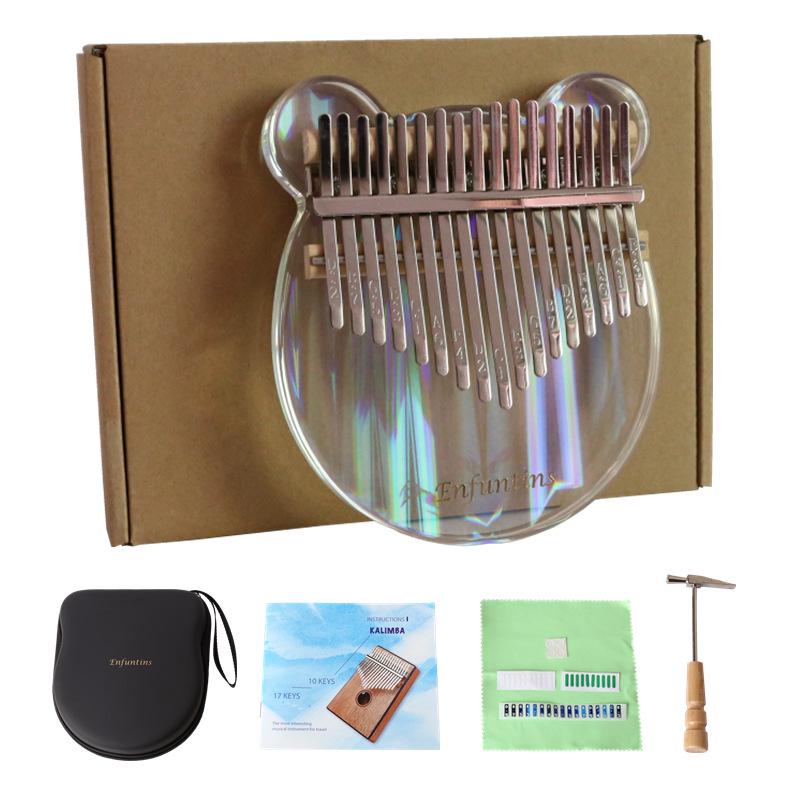 Rainbow Crystal 17-Key Acrylic Bear Kalimba - Colorful Transparent Thumb Piano