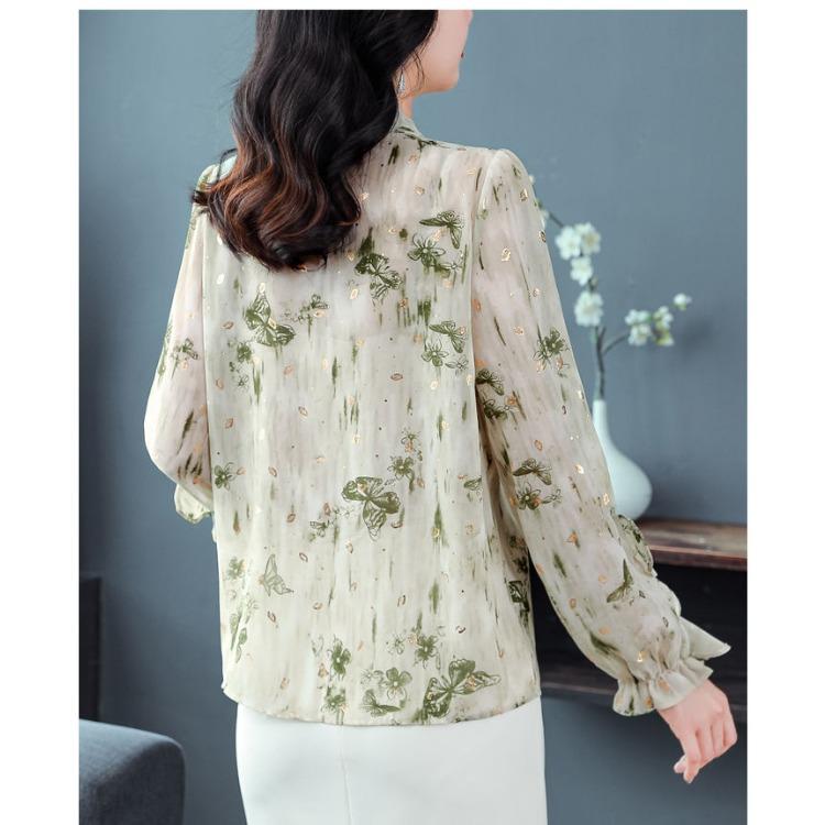 Stylish High End Loose Blouse Long Sleeve Chiffon Top Trendy and Elegant for Autumn Spring Versatile Tummy Cover