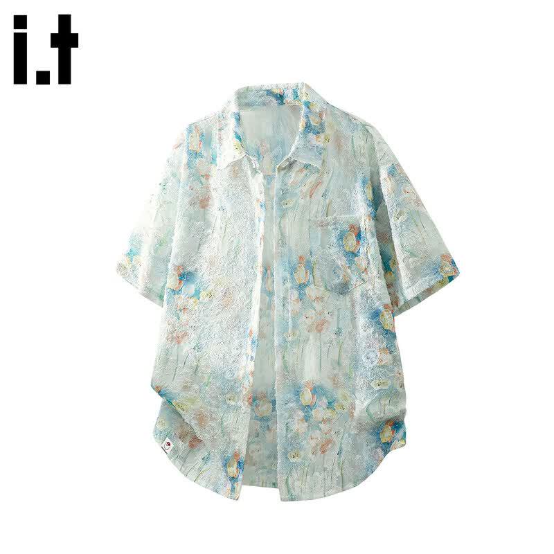 CHOCOOLATEit Men s Ice Silk Floral Short Sleeve Shirt 3XL