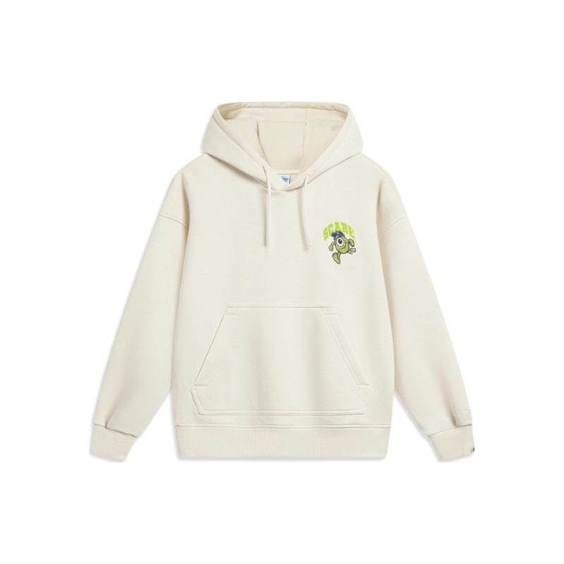 Li Ning X Disney Collaboration Monsters University Series Cartoon Print Fleece Warm Loose Pullover Hoodie Women Hoodies Off-White AWDT810-2