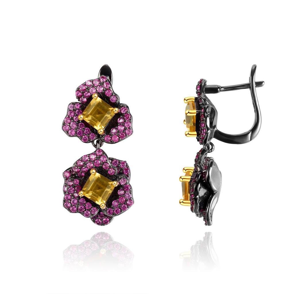 Designer Natural Gemstone Earrings Natural Style Flower Series Design S925 Silver Amethyst Earrings Earrings
