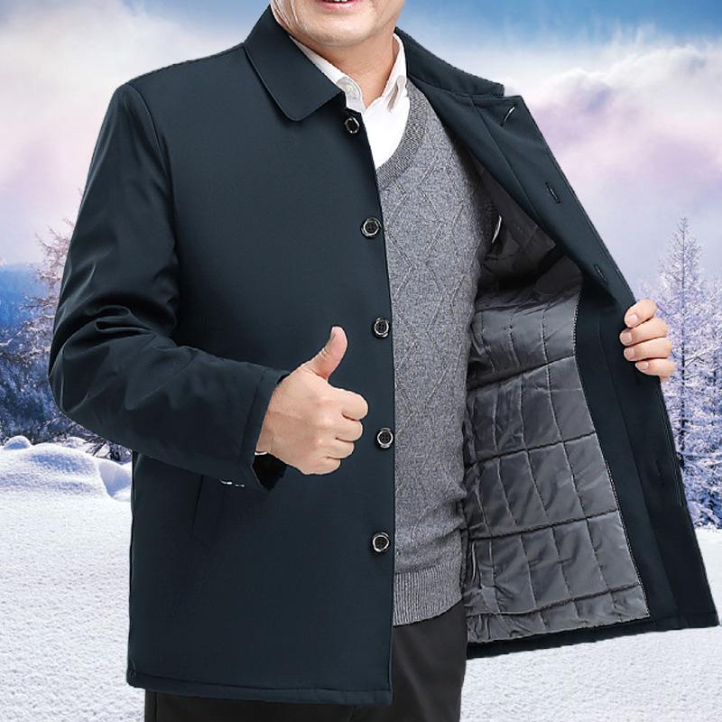 Men's Jacket Fleece Thickened Jacket Dad Cotton Coat Warm Loose Autumn and Winter