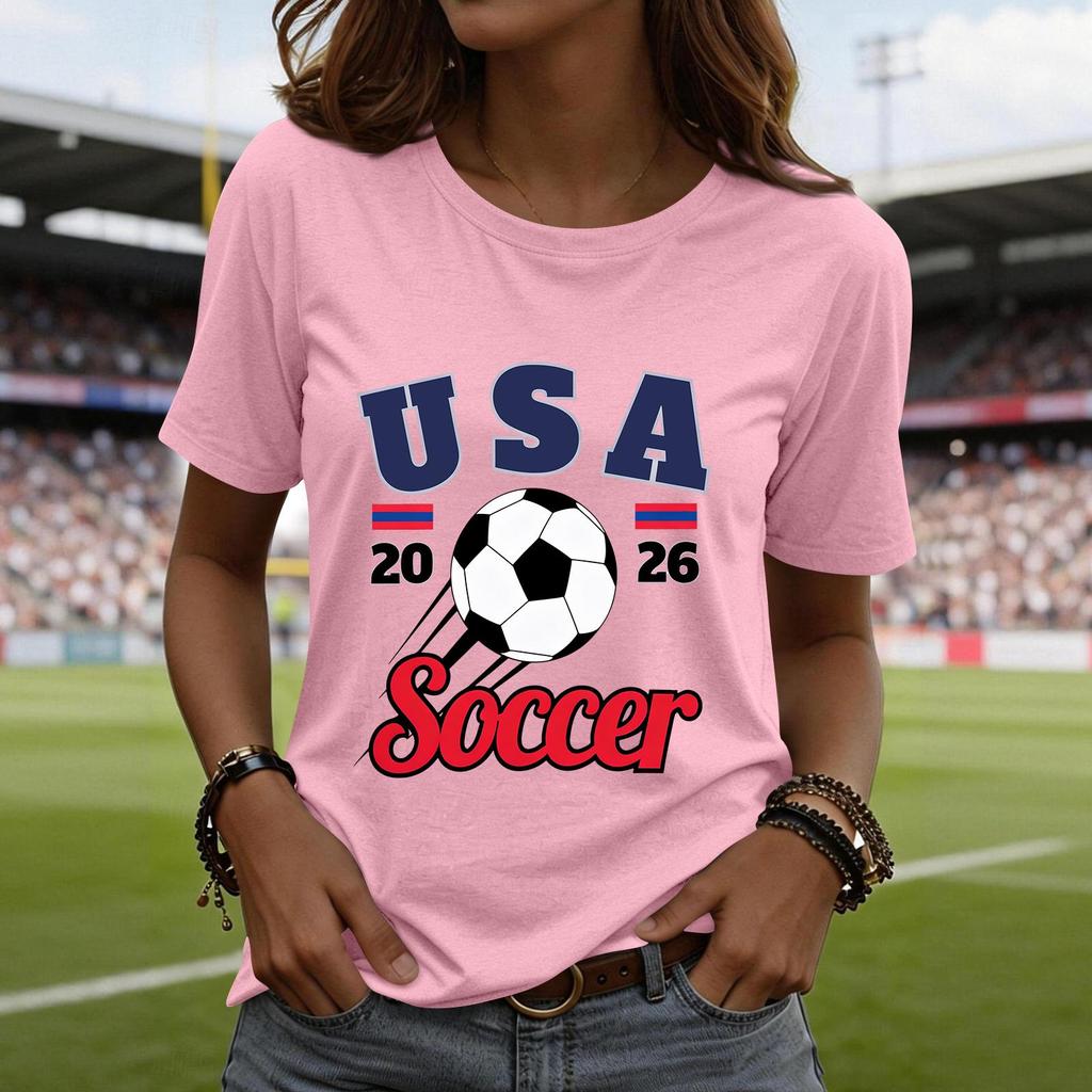 Short Sleeve Blouses for Women Casual USA Soccer Print Womens Short Sleeve Shirts Comfortable Women's Short Sleeve Tops