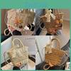 Fashionable Handcrafted Rattan Tote Bag Cute Floral Design With Silk Scarf