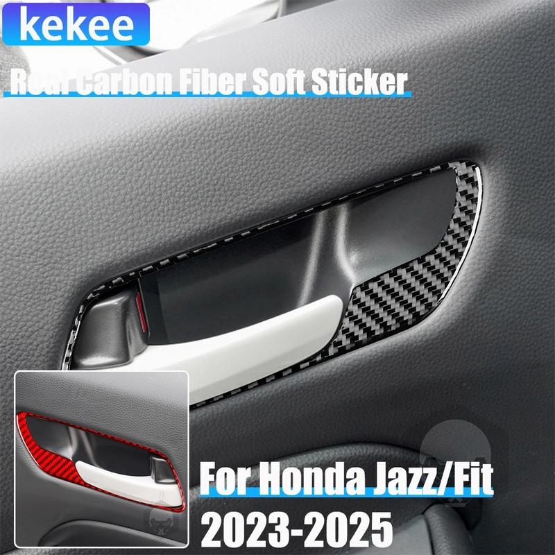 Real Carbon Fiber Car Accessories Door Handle Frame Decorative Trim Cover Soft Sticker For Honda Fit /Jazz GR9 2024 2025